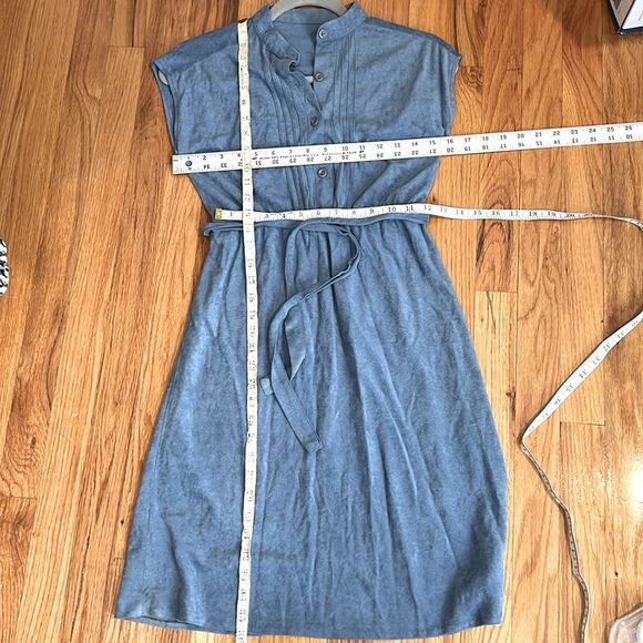 Vintage Ultrasuede Cap Sleeve Blue Dress P2P:16-18” pintuck belted shirt dress - Picture 8 of 12